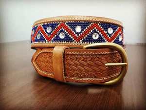 Ceinture robuste en cuir de buffle de style américain vintage avec boucle carrée, prix raisonnable, broderie à la main tendance, nouveau design - Product Image 5