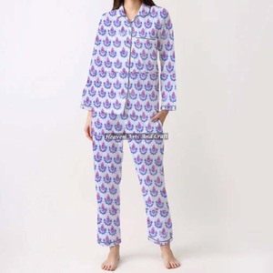 Conjunto de Pijamas de Algodón 100% para Mujer, Ropa de Dormir Suave para el Hogar, Conjunto de Pijamas de Primavera/Verano con Estampado Floral/Personajes/Letras/Estampado/Vacaciones/Árbol PJ050 - Product Image 3