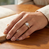 Bague en moissanite ronde brillante avec double halo et élégante alliance de fiançailles plaquée or à double sangle fendue