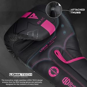 Gants d'entraînement de boxe 12oz noirs et roses avec fermeture respirante en PU unisexe pour le kickboxing (paire) - Product Image 3