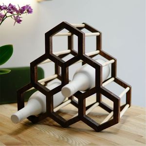 Moderno Estante para Vino Hexagonal de Madera - Exhibidor de Vino de 6 Botellas con Diseño de Panal - Soporte Geométrico de Madera para Vino para Decoración del Hogar - Product Image 1