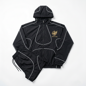 Unisex Tracksuit Set Hooded Windbreaker <b>Jacket</b> Shorts Black Polyester Sporty Autumn Casual Wear Full Length Zipper Front Logo - Product Image 1