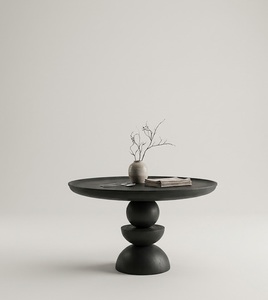 Table à manger ronde en bois massif noir, meubles de salle à manger modernes, taille personnalisée, fabrication artisanale, durable, extensible - Product Image 1