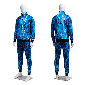 Conjunto Deportivo Unisex con Estampado de Llama Azul, Cuello Alto, Transpirable, Ligero, de Poliéster/Algodón, Corte Holgado, para Verano - Product Image 1