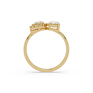 Anillo Toi Et Moi de Oro Puro de 14K con Corte Redondo Solitario y Halo, Anillo de Compromiso con Diamante Cultivado en Laboratorio con Corte Pera, Anillo de Boda de Lujo - Product Image 3