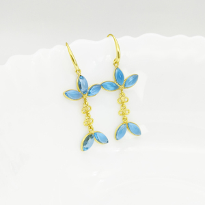 Pendientes Colgantes Románticos de Diseño con Topacio Azul y Cuarzo en Forma de Marquesa, Chapados en Oro de 14K sobre Latón |   Joyería de Regalo para Mujer al por Mayor - Product Image 2