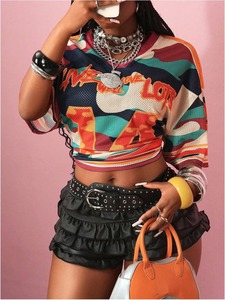 Maillot de basketball en mesh camouflage pour femme, col en V, manches courtes, coupe ample, respirant, vêtements de sport toutes saisons - Product Image 3