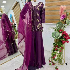 New Bollywood Designer Indian & Pakistani Clothing Elegant Party <b>Top</b> Pallazo & Dupatta Set - Product Image 1