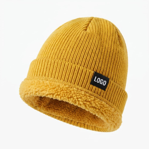 Warm Wear Beanie Unisex <b>Sherpa</b> Fleece Lined Rib Knit Winter <b>Hat</b> Casual Wear Solid color Beanie For Men Women - Product Image 1