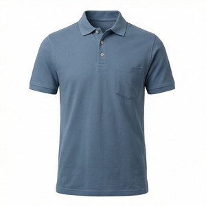 Polo à manches courtes bleu pour homme, en coton piqué, décontracté, respirant, uni, avec poche, coupe classique - Product Image 1