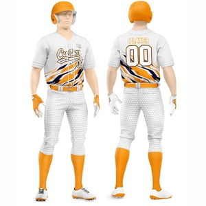 Uniforme de Béisbol Personalizado para Hombre, Sublimado, Cuello en V, Manga Corta, Absorbente de Humedad, Conjunto de Pantalones y Camiseta con Rayas Blancas y Naranjas - Product Image 1