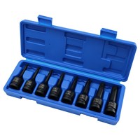 Nous fabriquons votre gamme de produits JS01347 : Jeu de douilles à chocs Torx 8 pièces en Cr-Mo de 1/2 pouce, fabriqué à Taïwan, OEM, garantie 3 ans, coffret soufflé.