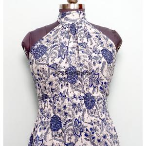 Robe longue coréenne chic d'hiver de luxe à col licou et épaules dénudées, coupe trapèze, 100 % coton, imprimé floral, décontractée, haute qualité - Product Image 3