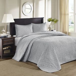 Queen Reversible <b>Bedspread</b> Set in <b>Grey</b> Durable Coverlet for Comfort and Style - Product Image 1