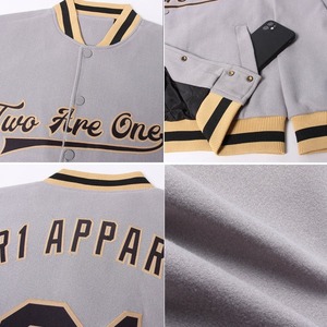 Custom Gray Black <b>Old</b> Gold Varsity <b>Jacket</b> Unisex Full-Snap Letterman Bomber <b>Jacket</b> Wholesale Team Wear College Sport Coat - Product Image 2