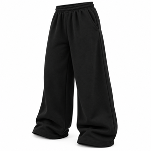 Pantalones de chándal anchos de forro polar grueso para mujer al por mayor, pantalones de chándal holgados de pierna ancha, pantalones de chándal de color liso personalizados para mujer - Product Image 5
