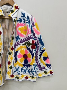 Veste en coton brodée de fleurs bohèmes, col mandarin, manches longues, vêtements d'extérieur décontractés pour adultes, vêtements de printemps - Product Image 4