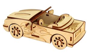 Eco-Friendly <b>Wooden</b> Carved Convertible Sports Car <b>Model</b> with Flame Design Antique Imitation Diy <b>Kit</b> - Product Image 2