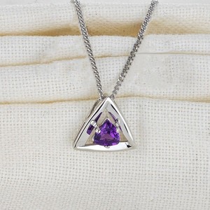 Collier en améthyste naturelle, collier en argent sterling, bijoux en pierre précieuse violette de forme trilobée pour femmes - Product Image 3