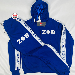 Conjunto Deportivo de Felpa para Mujer, Ropa Casual Urbana de la Hermandad Zeta Phi Beta, Color Azul Sólido con Bordado Blanco, Estilo 1920 - Product Image 2