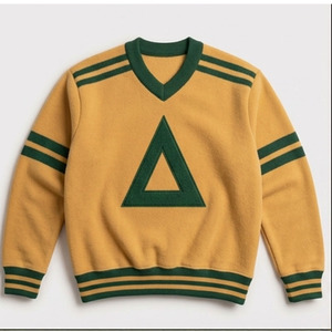 Custom Delta V <b>Neck</b> <b>Sweater</b>, Greek Letter Embroidery, Chenille Patch Applique, Cozy Cotton Fleece Varsity College Clothing - Product Image 4
