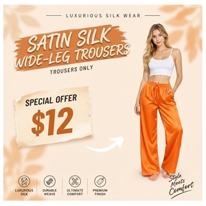 Satin <b>Silk</b> Wide Leg Trousers Ladies Loose Fit Nightwear <b>Pants</b> Drawstring Waist Women's Sleeping <b>Pants</b> Relaxed Fit <b>Silk</b> Pajama - Product Image 1