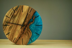Handmade Walnut Wood & Pearl Epoxy Resin Table <b>Clock</b> Sea Wave Design Natural Wood Grain Art Unique Home Decor - Product Image 2