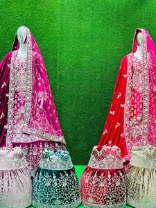 Splendeur nuptiale majestueuse : 10 designs exquis de sharara farsi, dupatta en velours luxueux à volants volumineux pour lehenga choli - Product Image 3