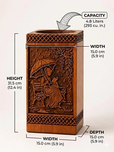 Hand Carved American Style Wooden Pet & Baby <b>Memorial</b> Urn Woman Under Umbrella Keepsake <b>Box</b> - Product Image 3