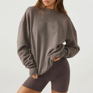 Sweat-shirts à capuche en molleton français personnalisés à épaules tombantes et col montant pour femmes, sweat-shirt oversize en coton à col rond pour femmes - Product Image 3