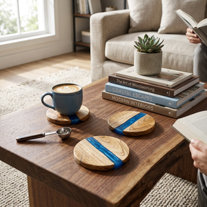 Handmade Wood Resin Coaster <b>Set</b> <b>Square</b> Table Coasters Modern Eco-Friendly Wholesale Custom Logo OEM ODM Private Label Bulk - Product Image 2