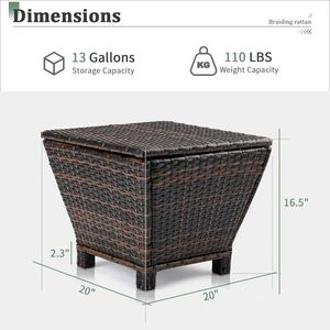 <b>Outdoor</b> Brown PE Wicker Side Table with <b>Storage</b> Small Patio Container for <b>Cushion</b> Towel Hose - Product Image 2