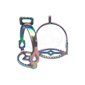 Estribo de hierro español con 90 grados °   Estribos Ecuestres de Acero Inoxidable con Recubrimiento de Titanio Multicolor de 4.75 Pulgadas - Product Image 1