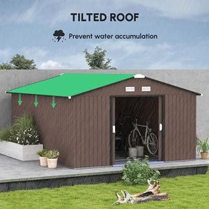 Capanno da Giardino in Metallo Marrone con Doppia Serratura e Vano Attrezzi per Bici e Utensili da Giardinaggio - Product Image 4