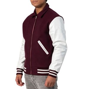 Chaqueta Varsity Unisex con Cierre Completo, Cuerpo de Lana, Mangas de Cuero, Estilo Béisbol, Forro Acolchado, Diseño con Parches, Premium - Product Image 5