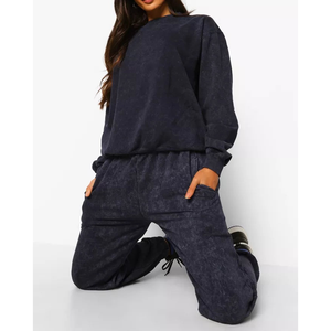 Ensemble de survêtement personnalisé : Sweat-shirt long et pantalon de jogging assorti, coupe décontractée, col rond, couleur unie, poches latérales - Product Image 3