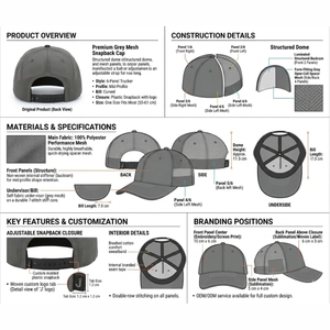 Gorra Trucker Snapback Premium Personalizada de 6 Paneles – Gorra Híbrida Estructurada de Malla de Rendimiento Gris y Sarga de Poliéster - Product Image 2