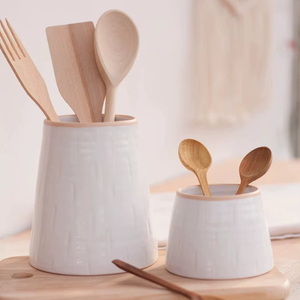 Handcrafted Ceramic <b>Utensil</b> <b>Holder</b> Crackle Glaze Finish Durable Thick Wall Heat Resistant Elegant <b>Kitchen</b> Organizer Storage Jar - Product Image 5
