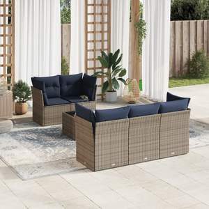 Conjunto de Sofás de Patio de Ratán Sintético Gris para 6 Personas, Muebles de Exterior Duraderos de Diseño Contemporáneo - Product Image 1