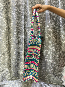 Handwoven Multicolor Geometric Tote <b>Bag</b> Ethnic Fabric Handbag Boho Tribal Pattern Shoulder Carry Daily Use <b>Lightweight</b> Designer - Product Image 2