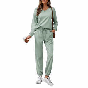 Conjunto Deportivo de Dos Piezas para Mujer, Sudadera con Capucha de Manga Larga y Pantalones Deportivos, Informal, de Felpa de Algodón Tejido - Product Image 1