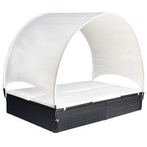 Chaise longue noire et blanc crème avec auvent – Produit de relaxation élégant pour l'extérieur - Product Image 1