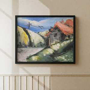 Nature Beauty ARTHUB SHILPA RANDER Peinture acrylique peinte à la main sur toile, paysage abstrait, chalet à toit rouge, scène de montagne - Product Image 3