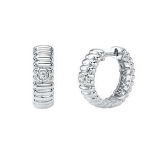 Minimalist Ridge Round Lab Grown Diamond Hoop <b>Earrings</b> 14K Solid Gold Bezel Set Solitaire Classic Small Huggie <b>Fine</b> Jewelry Pair - Product Image 3