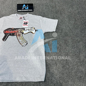 เสื้อยืดผู้ชายสีเทาผ้าฝ้าย Asali ลายพิมพ์ปืน แขนสั้น คอกลม สไตล์ลำลอง ทรงปกติ พิมพ์ลายสกรีน เสื้อ Asali - Product Image 4