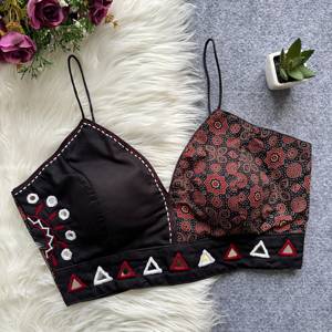 Reversible Ethnic Vintage Quick Dry Crop <b>Blouse</b> Women Black <b>Red</b> Printed Ajrakh Casual Wear India Pakistan Style Regular Fit - Product Image 5