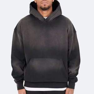 Sweat à capuche noir surdimensionné pour homme, 100% coton molletonné, effet délavé, logo personnalisé imprimé et brodé, streetwear, sweats à capuche sportifs - Product Image 1