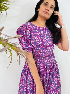 Robe longue d'été en coton 100% imprimée à la main, style indien décontracté, col rond, manches courtes, pour femmes - Product Image 2