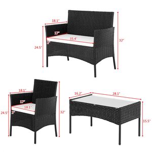 2pcs Black Dk Arm Chairs with 1pc Love Seat and Tempered Glass Coffee Table <b>Rattan</b> <b>Sofa</b> Set for Garden Use - Product Image 6