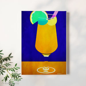 Decoración festiva para pared, póster con ilustración de cóctel amarillo tropical, arte de pared elegante para bar - Product Image 1